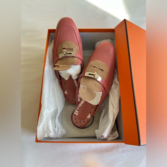 Hermes OZ Mules Loafers with Kelly Buckles 37 Pink Blush - Picture 2 of 9